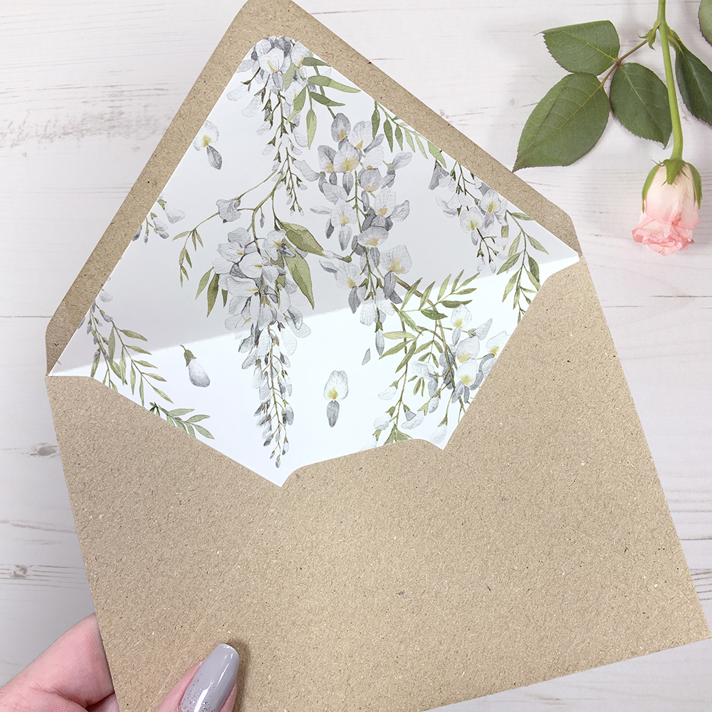 Printed Envelope Liners ‘White Wisteria’ C7 C6 C5